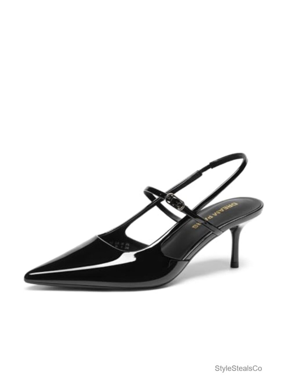 Women's Mary Jane Slingback Kitten Heels Pointed Toe Faux Leather
